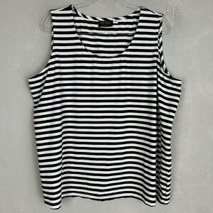 Bob Mackie plus size 2X tank black cotton stretch white stripe nautical preppy